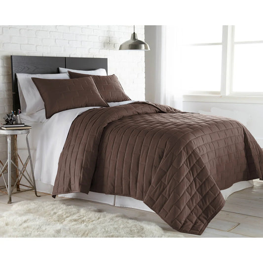 Subway Tile Luxe Quilt Set, Brown